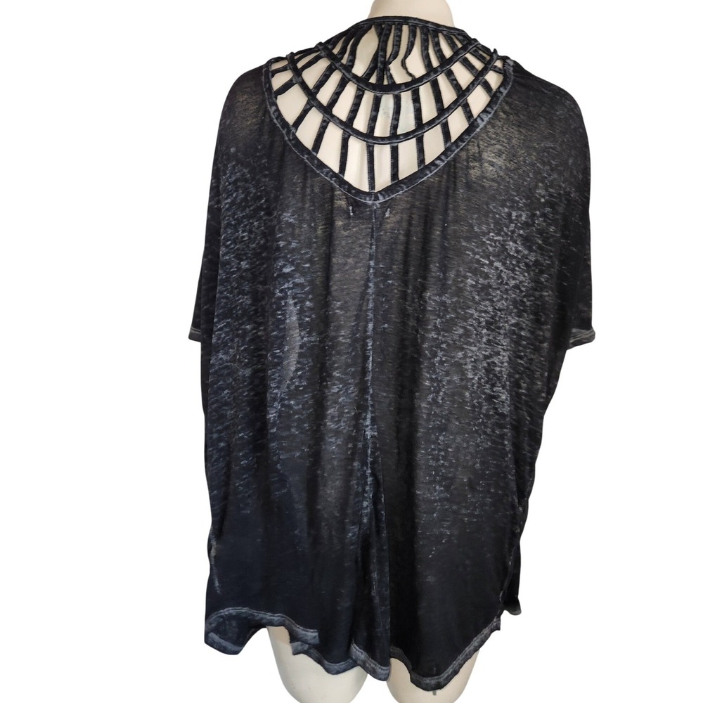 Black Burnout‎ Open Front Cardigan Cage Lattice Back Strappy Dolman Sleeve Top